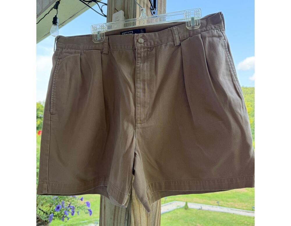 Vintage 90s Polo Ralph Lauren Andrew 100%Cotton British Khaki / Camel Shorts 38